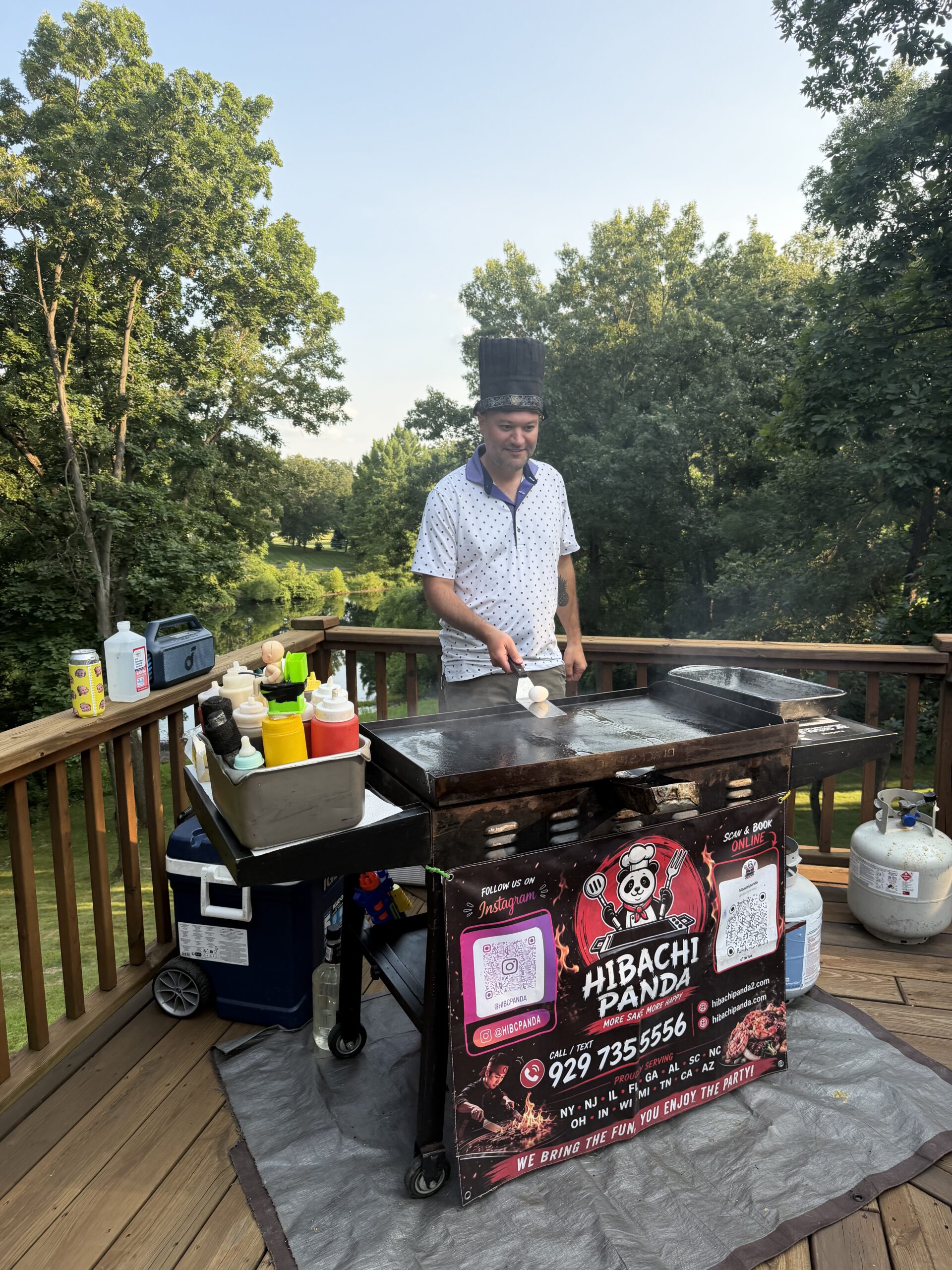 Private hibachi chef cooking for guests at a Michigan home celebration